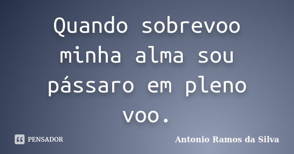 Quando sobrevoo minha alma sou pássaro em pleno voo.... Frase de Antônio Ramos da Silva.