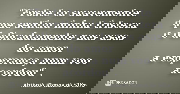 "Foste tu suavemente que sentiu minha tristeza e delicadamente nas asas do amor a esperança num voo acordou".... Frase de Antonio Ramos da Silva.