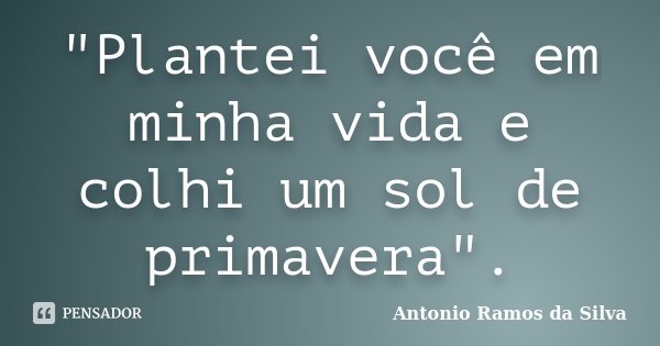 "Plantei você em minha vida e colhi um sol de primavera".... Frase de Antônio Ramos da Silva.