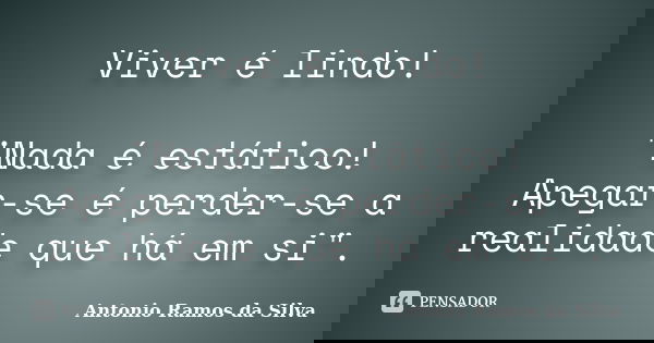 Viver é lindo! "Nada é estático! Apegar-se é perder-se a realidade que há em si".... Frase de Antonio Ramos da Silva.
