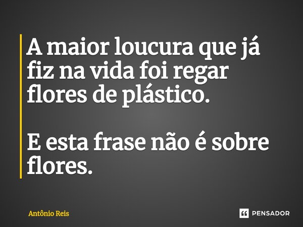 ⁠A maior loucura que já fiz na vida foi regar flores de plástico. E esta frase não é sobre flores.... Frase de Antônio Reis.