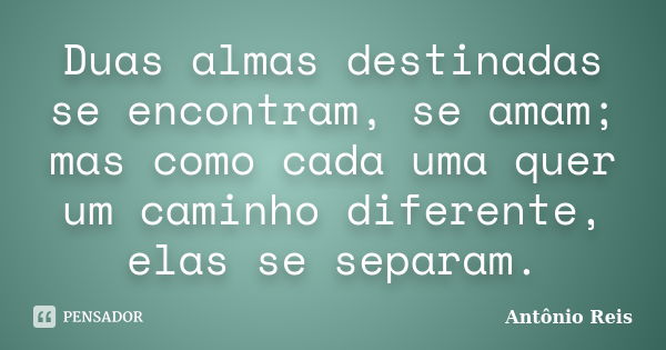 Duas almas destinadas se encontram, se amam; mas como cada uma quer um caminho diferente, elas se separam.... Frase de Antônio Reis.