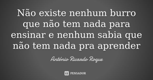 Não existe nenhum burro que não tem nada para ensinar e nenhum sabia que não tem nada pra aprender... Frase de Antonio ricardo Roque.