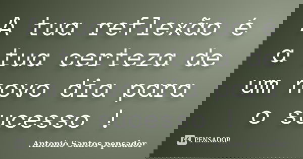 A tua reflexão é a tua certeza de um novo dia para o sucesso !... Frase de Antonio Santos Pensador.