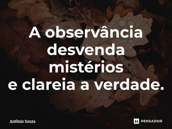 ⁠A observância desvenda mistérios e clareia a verdade.... Frase de Antonio Souza.