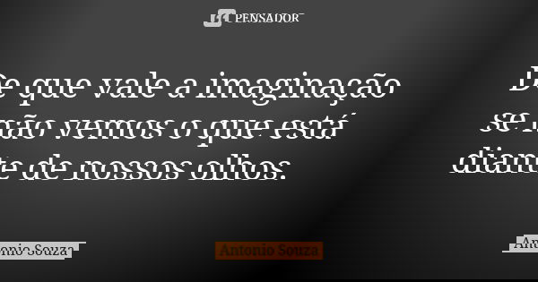 De que vale a imaginação se não vemos o que está diante de nossos olhos.... Frase de Antonio Souza.