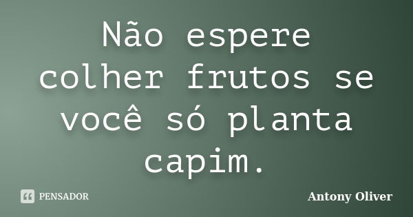 Não espere colher frutos se você só planta capim.... Frase de Antony Oliver.