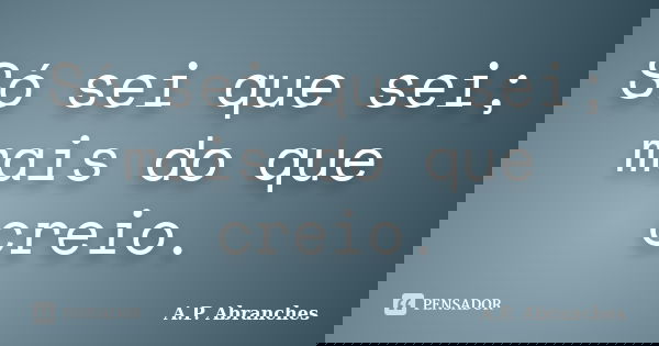 Só sei que sei; mais do que creio.... Frase de A.P.Abranches.