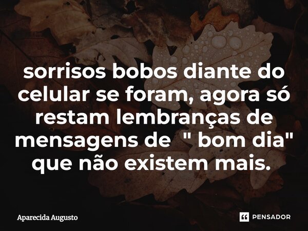 sorrisos bobos diante do celular se foram, agora só restam lembranças de mensagens de" bom dia" que não existem mais. ⁠... Frase de Aparecida Augusto.