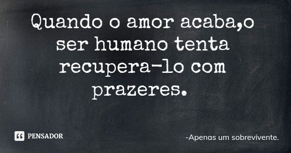 Quando o amor acaba,o ser humano tenta recupera-lo com prazeres.... Frase de Apenas um sobrevivente..