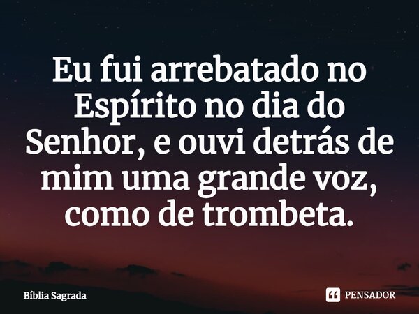 Eu fui arrebatado no Espírito no dia do Senhor, e ouvi detrás de mim uma grande voz, como de trombeta.... Frase de Bíblia Sagrada.