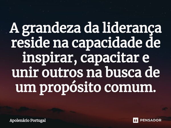 ⁠A grandeza da liderança reside na capacidade de inspirar, capacitar e unir outros na busca de um propósito comum.... Frase de Apolenário Portugal.