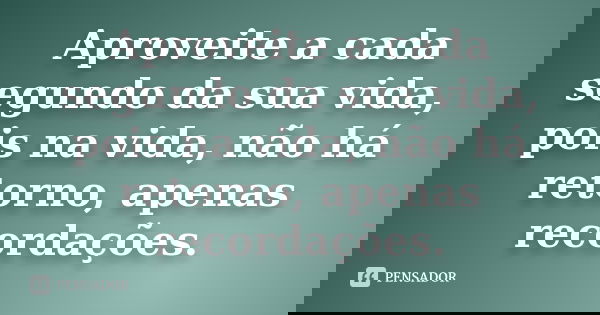 Aproveite a cada segundo da sua vida, pois na vida, não há retorno, apenas recordações.