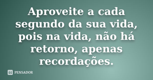 Aproveite a cada segundo da sua vida, pois na vida, não há retorno, apenas recordações.