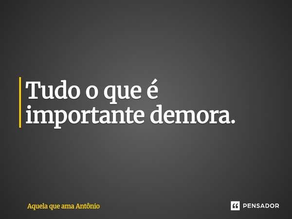 ⁠Tudo o que é importante demora.... Frase de Aquela que ama Antônio.
