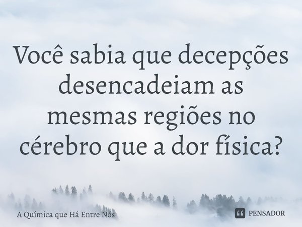 ⁠Você sabia que decepções desencadeiam as mesmas regiões no cérebro que a dor física?... Frase de A Química que Há Entre Nós.