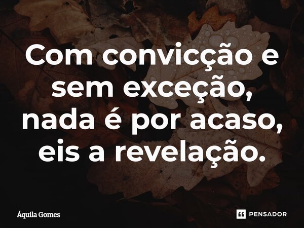 ⁠Com convicção e sem exceção, nada é por acaso, eis a revelação.... Frase de Áquila Gomes.