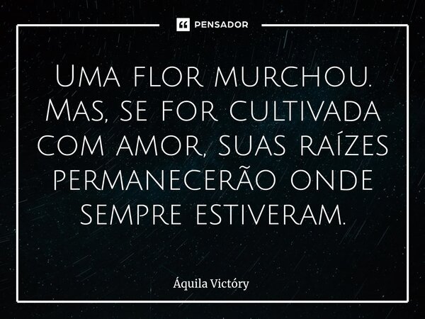⁠Uma flor murchou. Mas, se for cultivada com amor, suas raízes permanecerão onde sempre estiveram.... Frase de Aquila Victory.