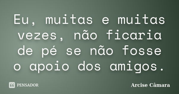 Eu, muitas e muitas vezes, não ficaria de pé se não fosse o apoio dos amigos.... Frase de Arcise Câmara.