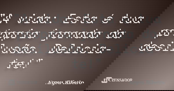 "A vida: Esta é tua própria jornada da desilusão. Delicia-te!"... Frase de Argeu Ribeiro.