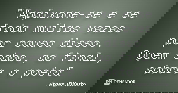 "Apaixone-se e se foda muitas vezes por causa disso. Quem sabe, ao final, sobre o poeta"... Frase de Argeu Ribeiro.