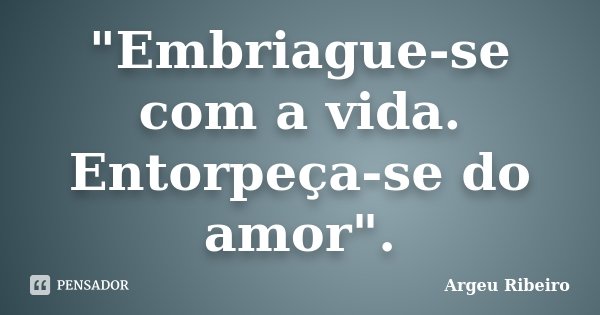 "Embriague-se com a vida. Entorpeça-se do amor".... Frase de Argeu Ribeiro.