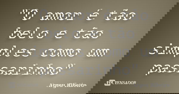 "O amor é tão belo e tão simples como um passarinho"... Frase de Argeu Ribeiro.