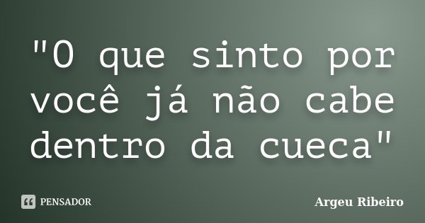 "O que sinto por você já não cabe dentro da cueca"... Frase de Argeu Ribeiro.
