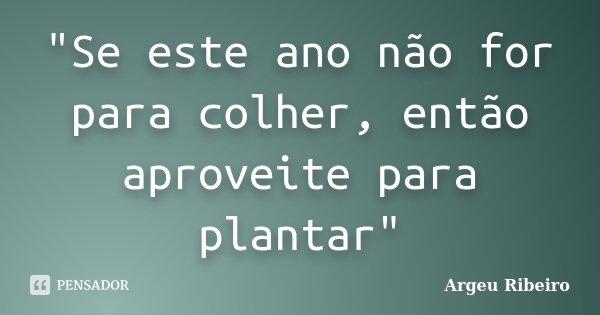 "Se este ano não for para colher, então aproveite para plantar"... Frase de Argeu Ribeiro.