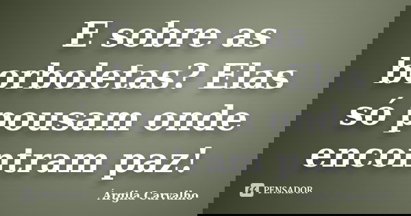 E sobre as borboletas? Elas só pousam onde encontram paz!... Frase de Árgila Carvalho.