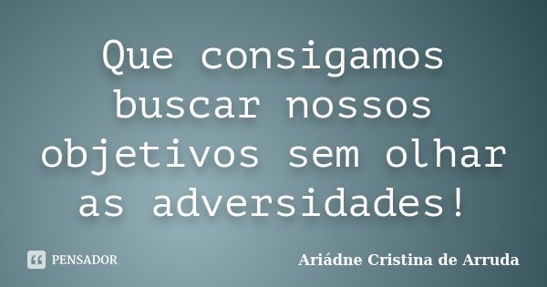 Que consigamos buscar nossos objetivos sem olhar as adversidades!... Frase de Ariádne Cristina de Arruda.