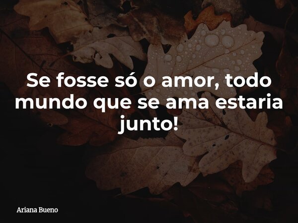Se fosse só o amor, todo mundo que se ama estaria junto!... Frase de Ariana Bueno.