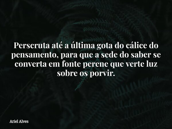 ⁠Perscruta até a última gota do cálice do pensamento, para que a sede do saber se converta em fonte perene que verte luz sobre os porvir.... Frase de Ariel Alves.