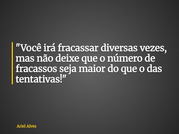 "Você irá fracassar diversas vezes, mas não deixe que o número de fracassos seja maior do que o das tentativas!"... Frase de Ariel Alves.