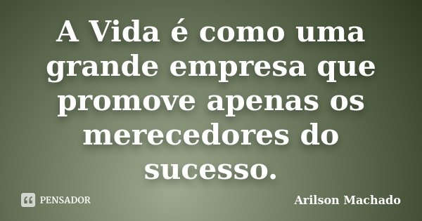 A Vida é como uma grande empresa que promove apenas os merecedores do sucesso.... Frase de Arilson Machado.
