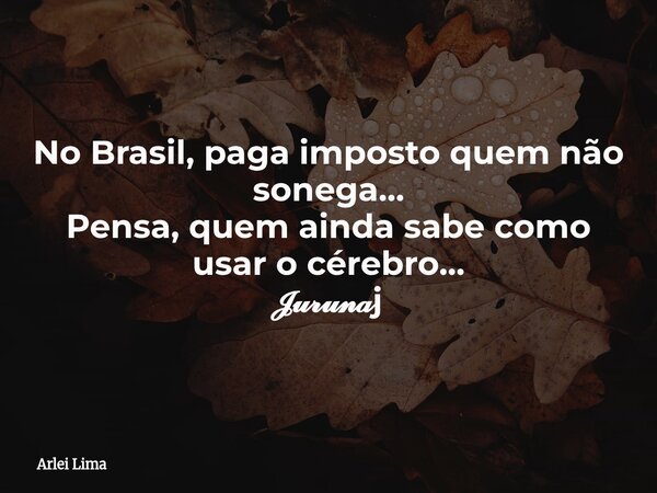 No Brasil, paga imposto quem não sonega... Pensa, quem ainda sabe como usar o cérebro... 𝓙𝓾𝓻𝓾𝓷𝓪j... Frase de Arlei Lima.