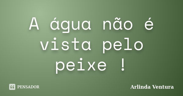 A água não é vista pelo peixe !... Frase de Arlinda Ventura.