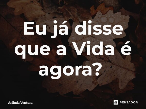 Eu já disse que a Vida é agora? ⁠... Frase de Arlinda Ventura.