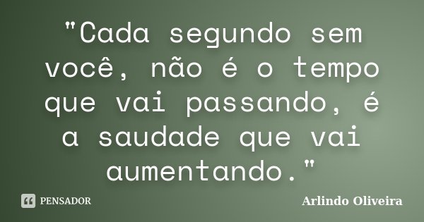 "Cada segundo sem você, não é o tempo que vai passando, é a saudade que vai aumentando."... Frase de Arlindo Oliveira.