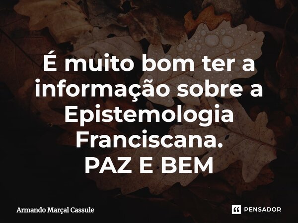 ⁠É muito bom ter a informação sobre a Epistemologia Franciscana. PAZ E BEM... Frase de Armando Marçal Cassule.