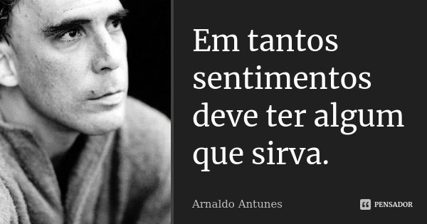 Em tantos sentimentos deve ter algum que sirva.... Frase de Arnaldo Antunes.