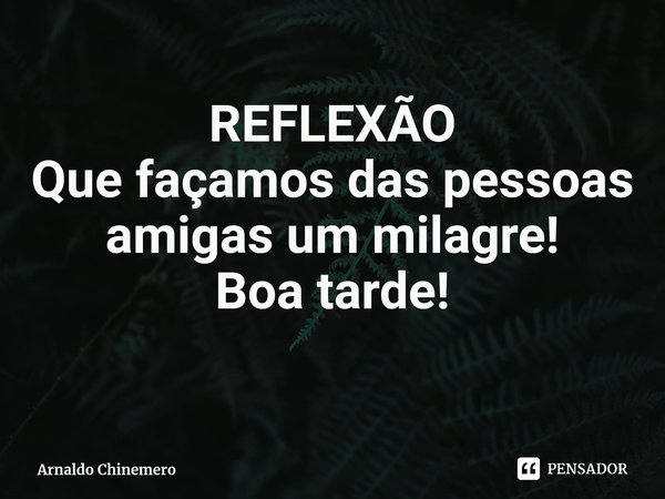 ⁠REFLEXÃO Que façamos das pessoas amigas um milagre! Boa tarde!... Frase de Arnaldo Chinemero.