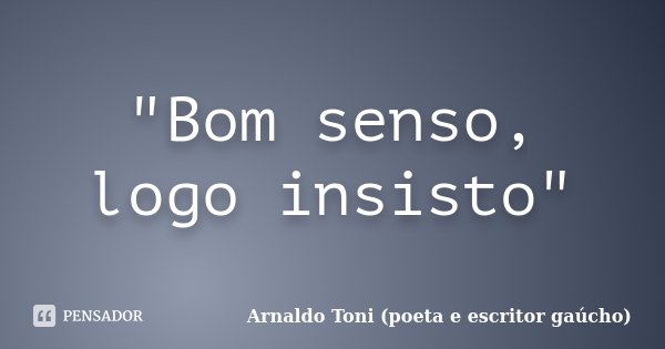 "Bom senso, logo insisto"... Frase de Arnaldo Toni (poeta e escritor gaúcho).