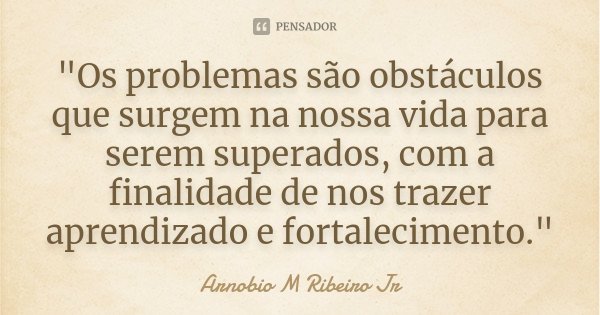 "Os problemas são obstáculos que surgem na nossa vida para serem superados, com a finalidade de nos trazer aprendizado e fortalecimento."... Frase de Arnobio M Ribeiro Jr.