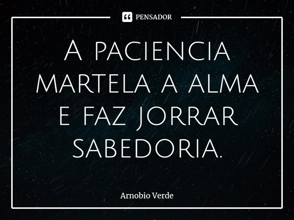 ⁠A paciência martela a alma e faz jorrar sabedoria.... Frase de Arnobio Verde.