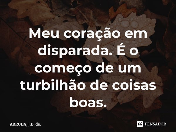 Meu coração em disparada. É o começo de um turbilhão de coisas boas.⁠... Frase de ARRUDA, J.B. de..