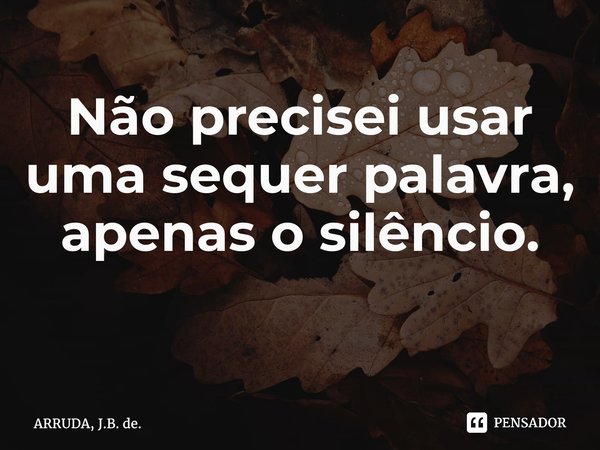 Não precisei usar uma sequer palavra, apenas o silêncio. ⁠... Frase de ARRUDA, J.B. de..