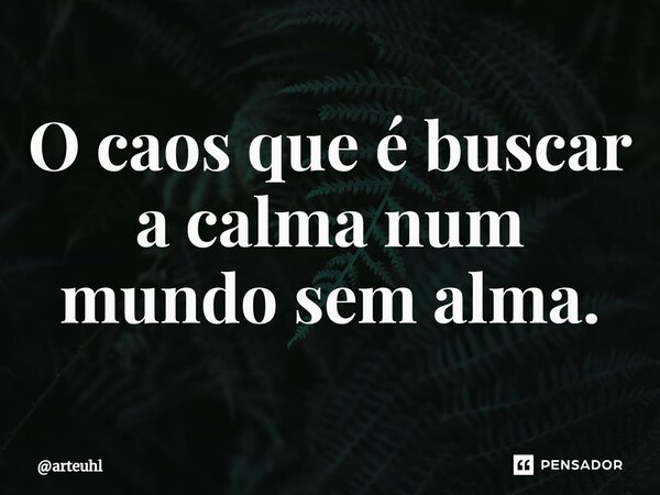 ⁠O caos que é buscar a calma num mundo sem alma.... Frase de arteuhl.