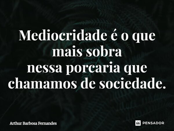 ⁠Mediocridade é o que mais sobra nessa porcaria que chamamos de sociedade.... Frase de Arthur Barbosa Fernandes.