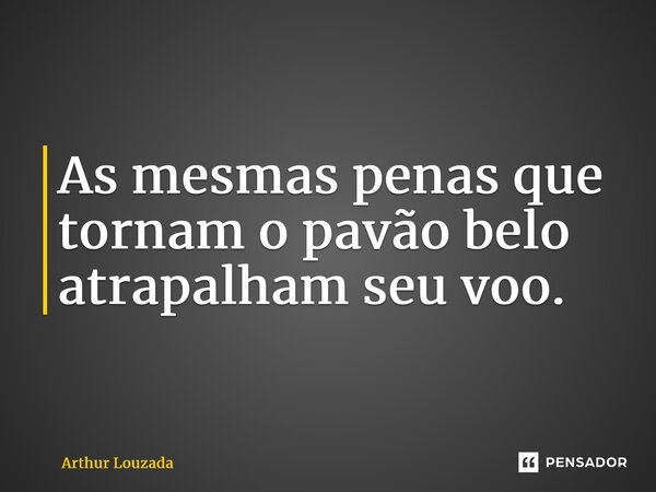 ⁠As mesmas penas que tornam o pavão belo atrapalham seu voo.... Frase de Arthur Louzada.